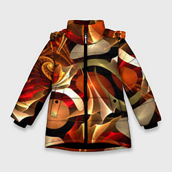 Куртка зимняя для девочки Абстрактные цифровые спирали, цвет: 3D-черный