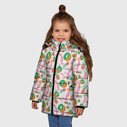 Куртка зимняя для девочки Пингвины, киви и ананасы, цвет: 3D-светло-серый — фото 2