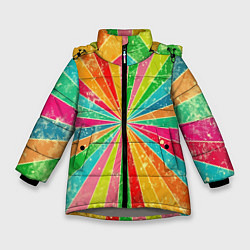Куртка зимняя для девочки Геометрический паттерн Retro, цвет: 3D-светло-серый
