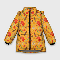 Куртка зимняя для девочки Георгиевская ленточка, Вечный огонь, цветок, медал, цвет: 3D-светло-серый
