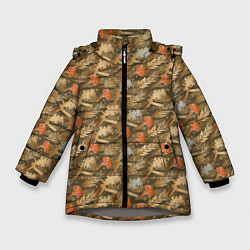 Куртка зимняя для девочки Гвоздики, золотой лавр, ленточки, цвет: 3D-светло-серый