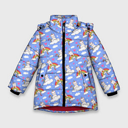 Куртка зимняя для девочки КОТ ЕДИНОРОГ, цвет: 3D-красный