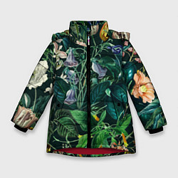 Куртка зимняя для девочки Цветы Темный Сад, цвет: 3D-красный