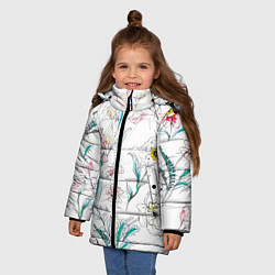 Куртка зимняя для девочки Цветы Нарисованные, цвет: 3D-черный — фото 2