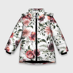 Куртка зимняя для девочки Цветы Тёмно-Красные, цвет: 3D-черный