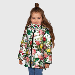 Куртка зимняя для девочки Узор из летних роз Summer Roses Pattern, цвет: 3D-черный — фото 2