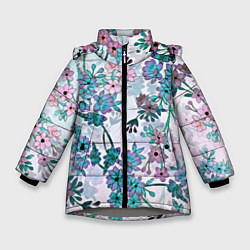 Куртка зимняя для девочки Яркие красочные цветы, цвет: 3D-светло-серый