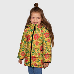 Куртка зимняя для девочки Оранжевая хохлома, цвет: 3D-красный — фото 2