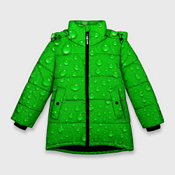 Куртка зимняя для девочки Зеленый фон с росой, цвет: 3D-черный