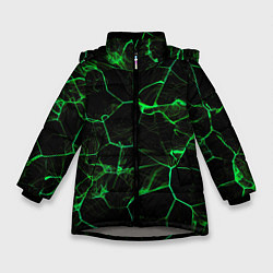 Куртка зимняя для девочки Абстракция - Черно-зеленый фон - дым, цвет: 3D-светло-серый