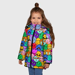 Куртка зимняя для девочки Sticker bombing смайлы маленькие, цвет: 3D-красный — фото 2