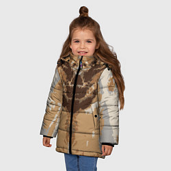 Куртка зимняя для девочки Абстрактный, графический узор коричневого цвета, цвет: 3D-светло-серый — фото 2
