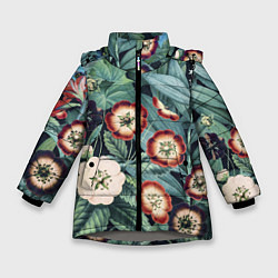 Куртка зимняя для девочки Цветы Полуночные, цвет: 3D-светло-серый