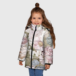 Куртка зимняя для девочки Цветы Английский Садовый Узор, цвет: 3D-светло-серый — фото 2