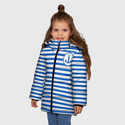 Куртка зимняя для девочки Морская тельняшка - бело-синие полосы и якорь, цвет: 3D-светло-серый — фото 2