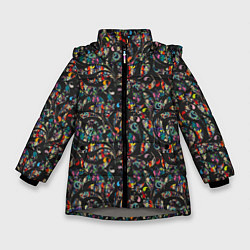 Зимняя куртка для девочки Разноцветная абстракция Black