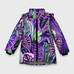Куртка зимняя для девочки Цветы Яркие Тропики, цвет: 3D-светло-серый