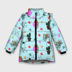 Куртка зимняя для девочки ИГРИВЫЕ КОТЯТА, цвет: 3D-светло-серый