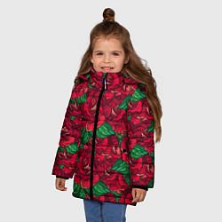 Куртка зимняя для девочки Цветы Много Красных Роз, цвет: 3D-светло-серый — фото 2