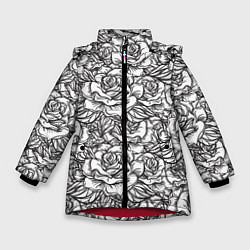 Куртка зимняя для девочки Цветы Много Белых Роз, цвет: 3D-красный
