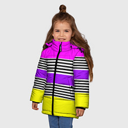 Куртка зимняя для девочки Яркие неоновые полосы в сочетании с черно-белыми п, цвет: 3D-светло-серый — фото 2