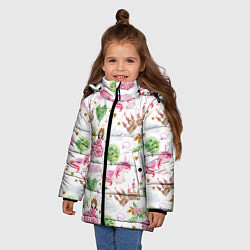 Куртка зимняя для девочки Принцесса, замки и единороги, цвет: 3D-черный — фото 2