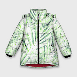 Куртка зимняя для девочки Листья Пальмы Нарисованные Маслом, цвет: 3D-красный