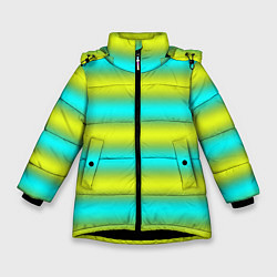Куртка зимняя для девочки Бирюзово-желтые неоновые полосы, цвет: 3D-черный