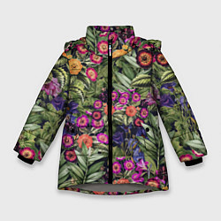 Куртка зимняя для девочки Цветы Фиолетовые Рудбеки, цвет: 3D-светло-серый