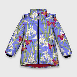 Зимняя куртка для девочки Цветы Белые Лилии и Красные Тигридии