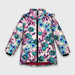Куртка зимняя для девочки Цветы Летние Фиолетовые Рудбеки, цвет: 3D-красный