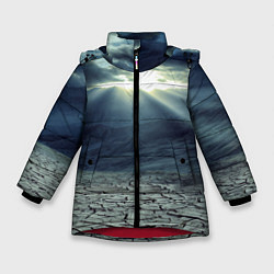 Куртка зимняя для девочки Трещины на земле пустыня, цвет: 3D-красный