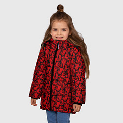 Куртка зимняя для девочки Красные психоделический смайлы, цвет: 3D-светло-серый — фото 2