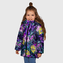 Куртка зимняя для девочки Цветы Жёлто-Фиолетовые, цвет: 3D-черный — фото 2