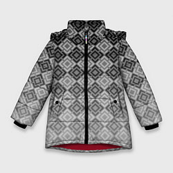 Куртка зимняя для девочки Геометрический узор в серых тонах градиент, цвет: 3D-красный