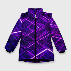 Куртка зимняя для девочки Неоновые ромбы в абстракции - Фиолетовый, цвет: 3D-черный