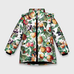 Куртка зимняя для девочки Летний Фруктовый Сад, цвет: 3D-черный