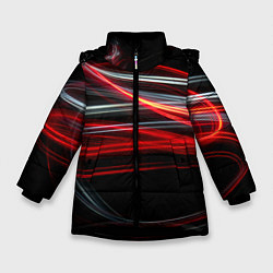 Куртка зимняя для девочки Волнообразные линии неона - Красный, цвет: 3D-черный