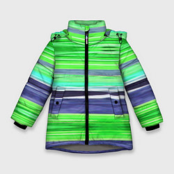 Зимняя куртка для девочки Сине-зеленые абстрактные полосы