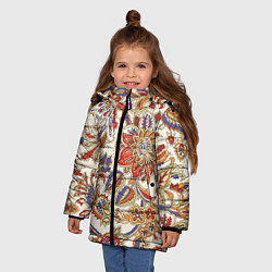 Куртка зимняя для девочки Цветочный винтажный орнамент, цвет: 3D-черный — фото 2