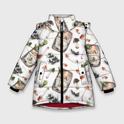 Куртка зимняя для девочки Узор Грибы и Корзины, цвет: 3D-красный