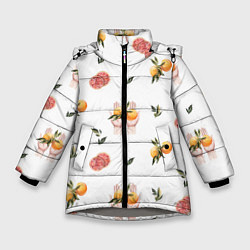 Куртка зимняя для девочки Узор Руки и Апельсины, цвет: 3D-светло-серый