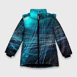 Куртка зимняя для девочки Неоновые волны и линии - Голубой, цвет: 3D-черный