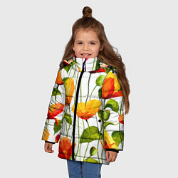 Куртка зимняя для девочки Волнообразный узор из цветков мака Лето, цвет: 3D-светло-серый — фото 2