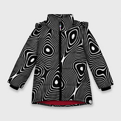 Куртка зимняя для девочки Чёрно-белая стилизованная поверхность воды Wave pa, цвет: 3D-красный