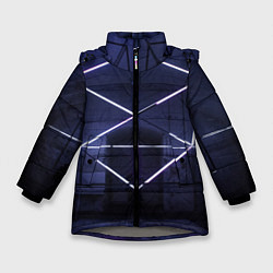 Куртка зимняя для девочки Неоновый прерывистый куб во тьме - Фиолетовый, цвет: 3D-светло-серый