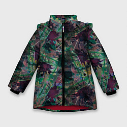 Куртка зимняя для девочки Абстрактный гранжевый принт с кляксами и штрихами, цвет: 3D-красный