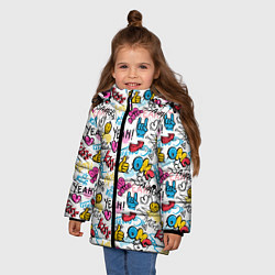 Куртка зимняя для девочки Граффити рожицы, цвет: 3D-красный — фото 2