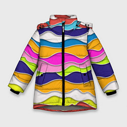 Зимняя куртка для девочки Разноцветные волны Летний паттерн