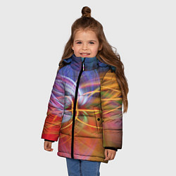 Куртка зимняя для девочки Неоновое множество линий в абстракции - Оранжевый, цвет: 3D-светло-серый — фото 2